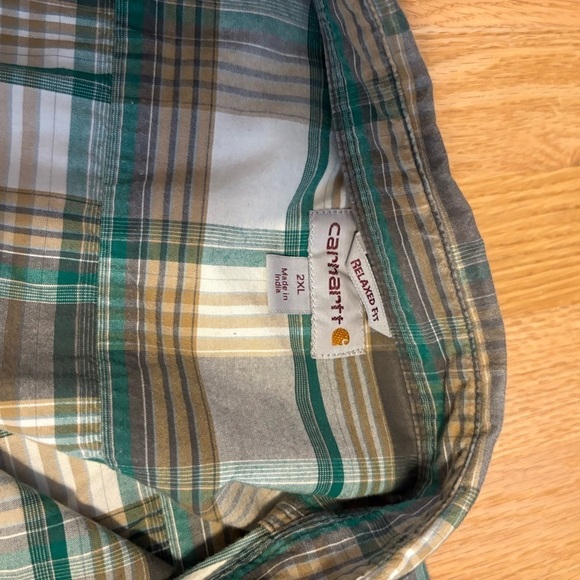 Carhartt Men's Plaid Relaxed Fit Button Down Short Sleeve Work Shirt 2XL Blue - Picture 3 of 4